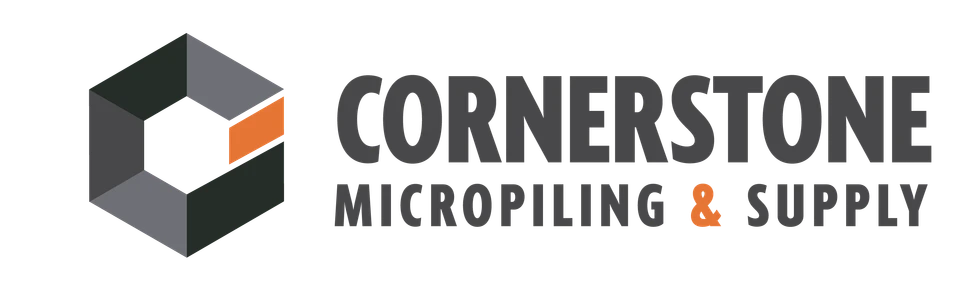 Cornerstone Micropiling & Supply horizontal logo with a dimensional C symbol.
