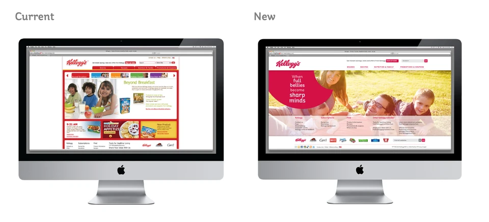 Website expression, before and after.