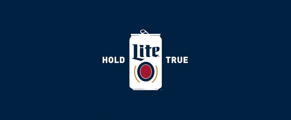 A white Miller Lite can between the words Hold True against a navy background.