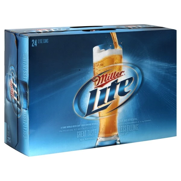 Miller Lite 24-pack in its earlier blue packaging.