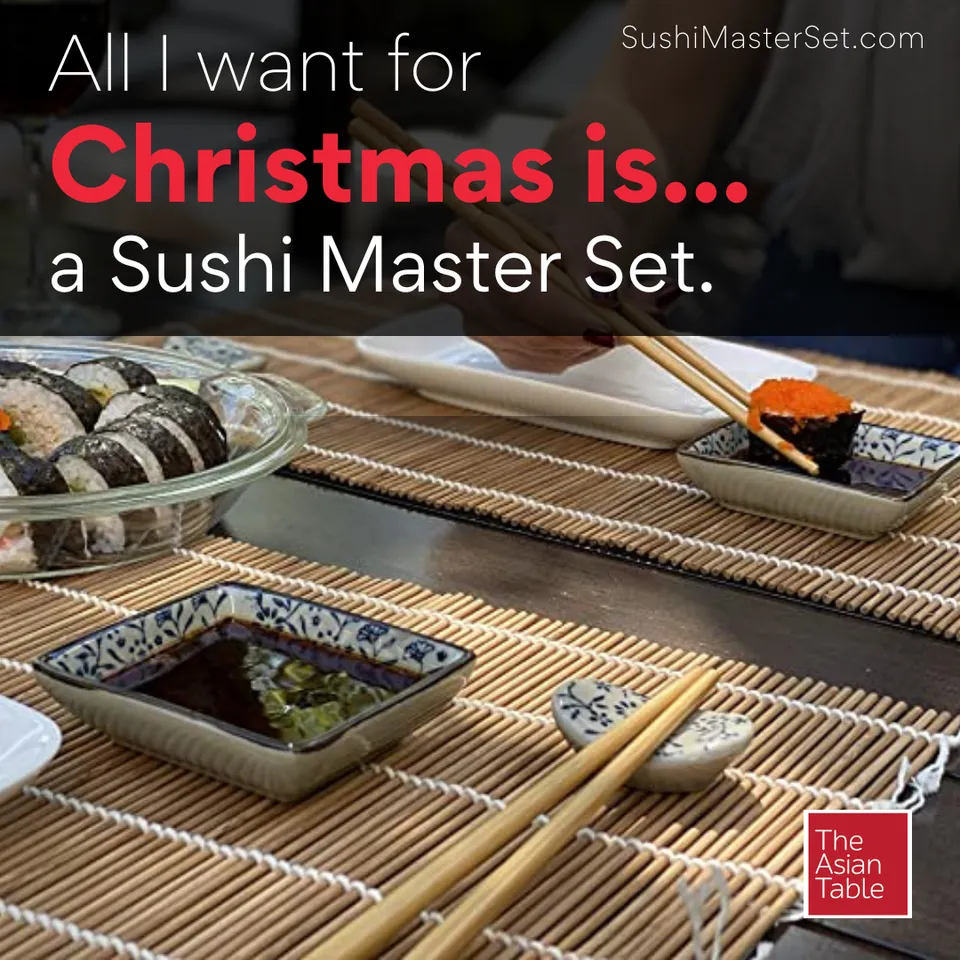 Social post: All I want for Christmas is a Sushi Master Set, over a table set with the kit
